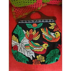 Vintage 1970s beaded Cluch Tropical Birds